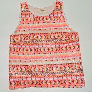 Beautiful Miami Orange Multicolor Sequined Bling Tank Top Fully Lined Size Large